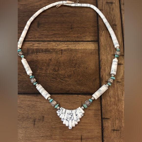 Jewelry - White Shell & Turquoise Necklace with Silver Accents